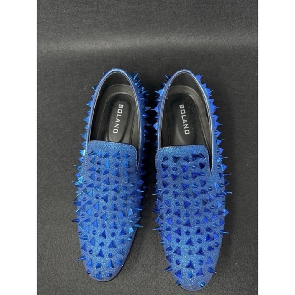 Bolano Mens Blue Spiked Loafers Glitter Studded Slip On Dress Shoes Size 10.5 - Picture 2 of 6